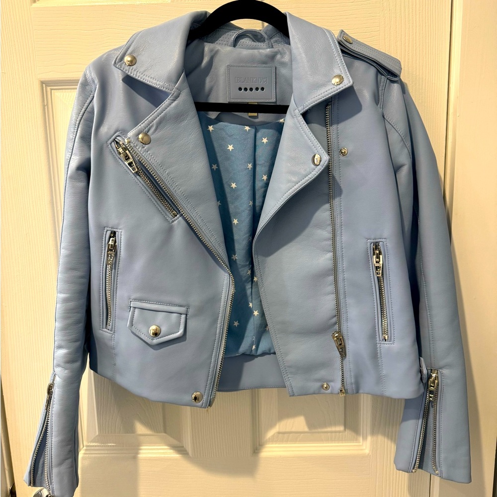 Blank NYC Faux Leather Baby Blue Jacket in Size XS